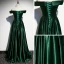 Chic / Beautiful Dark Green Satin Evening Dresses  2020 A-Line / Princess Off-The-Shoulder Short Sleeve Gold Appliques Lace Beading Floor-Length / Long Ruffle Backless Formal Dresses