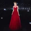 Elegant Burgundy Evening Dresses  2020 A-Line / Princess Spaghetti Straps Sleeveless Glitter Tulle Beading Floor-Length / Long Ruffle Backless Formal Dresses