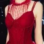 Elegant Burgundy Evening Dresses  2020 A-Line / Princess Spaghetti Straps Sleeveless Glitter Tulle Beading Floor-Length / Long Ruffle Backless Formal Dresses