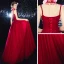 Elegant Burgundy Evening Dresses  2020 A-Line / Princess Spaghetti Straps Sleeveless Glitter Tulle Beading Floor-Length / Long Ruffle Backless Formal Dresses