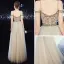 Sexy Champagne Transparentes Robe De Soirée 2020 Princesse Bretelles Spaghetti V-Cou Manches Courtes Perlage Longue Dos Nu Robe De Ceremonie