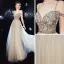 Sexy Champagne Transparentes Robe De Soirée 2020 Princesse Bretelles Spaghetti V-Cou Manches Courtes Perlage Longue Dos Nu Robe De Ceremonie