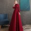Vintage / Retro Burgundy Lace Evening Dresses  2020 A-Line / Princess High Neck Puffy 3/4 Sleeve Beading Sash Floor-Length / Long Backless Formal Dresses