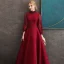 Vintage / Retro Burgundy Lace Evening Dresses  2020 A-Line / Princess High Neck Puffy 3/4 Sleeve Beading Sash Floor-Length / Long Backless Formal Dresses