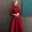 Vintage / Retro Burgundy Lace Evening Dresses  2020 A-Line / Princess High Neck Puffy 3/4 Sleeve Beading Sash Floor-Length / Long Backless Formal Dresses