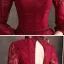 Vintage / Retro Burgundy Lace Evening Dresses  2020 A-Line / Princess High Neck Puffy 3/4 Sleeve Beading Sash Floor-Length / Long Backless Formal Dresses