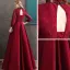 Vintage / Retro Burgundy Lace Evening Dresses  2020 A-Line / Princess High Neck Puffy 3/4 Sleeve Beading Sash Floor-Length / Long Backless Formal Dresses