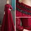 Vintage / Retro Burgundy Lace Evening Dresses  2020 A-Line / Princess High Neck Puffy 3/4 Sleeve Beading Sash Floor-Length / Long Backless Formal Dresses