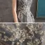 Elegante Grau Abendkleider 2020 A Linie Durchsichtige Rundhalsausschnitt Kurze Ärmel Perlenstickerei Glanz Tülle Sweep / Pinsel Zug Rüschen Rückenfreies Festliche Kleider