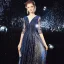 Affordable Royal Blue Evening Dresses  2020 A-Line / Princess See-through V-Neck 3/4 Sleeve Appliques Lace Beading Glitter Tulle Floor-Length / Long Ruffle Backless Formal Dresses