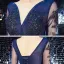 Affordable Royal Blue Evening Dresses  2020 A-Line / Princess See-through V-Neck 3/4 Sleeve Appliques Lace Beading Glitter Tulle Floor-Length / Long Ruffle Backless Formal Dresses