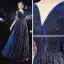 Affordable Royal Blue Evening Dresses  2020 A-Line / Princess See-through V-Neck 3/4 Sleeve Appliques Lace Beading Glitter Tulle Floor-Length / Long Ruffle Backless Formal Dresses