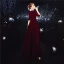 Affordable Suede Burgundy Winter Evening Dresses  2020 A-Line / Princess V-Neck 1/2 Sleeves Sash Floor-Length / Long Formal Dresses