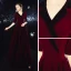 Affordable Suede Burgundy Winter Evening Dresses  2020 A-Line / Princess V-Neck 1/2 Sleeves Sash Floor-Length / Long Formal Dresses