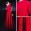 Vintage Rot Abendkleider 2020 A Linie Rundhalsausschnitt Geschwollenes 3/4 Ärmel Glanz Polyester Lange Rüschen Festliche Kleider