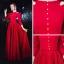 Vintage Rot Abendkleider 2020 A Linie Rundhalsausschnitt Geschwollenes 3/4 Ärmel Glanz Polyester Lange Rüschen Festliche Kleider