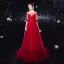 Élégant Bordeaux Transparentes Robe De Soirée 2020 Princesse Encolure Carrée 1/2 Manches Appliques En Dentelle Perlage Train De Balayage Volants Dos Nu Robe De Ceremonie