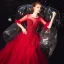 Élégant Bordeaux Transparentes Robe De Soirée 2020 Princesse Encolure Carrée 1/2 Manches Appliques En Dentelle Perlage Train De Balayage Volants Dos Nu Robe De Ceremonie