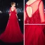 Élégant Bordeaux Transparentes Robe De Soirée 2020 Princesse Encolure Carrée 1/2 Manches Appliques En Dentelle Perlage Train De Balayage Volants Dos Nu Robe De Ceremonie