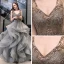 Luxury / Gorgeous Grey Prom Dresses 2020 Ball Gown V-Neck Sleeveless Sash Beading Floor-Length / Long Cascading Ruffles Backless Formal Dresses