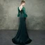 Élégant Vert Foncé Transparentes Robe De Soirée 2019 Trompette / Sirène V-Cou Manches de cloche Faux Diamant Perlage Ceinture Train De Balayage Volants Dos Nu Robe De Ceremonie