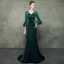 Élégant Vert Foncé Transparentes Robe De Soirée 2019 Trompette / Sirène V-Cou Manches de cloche Faux Diamant Perlage Ceinture Train De Balayage Volants Dos Nu Robe De Ceremonie