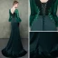 Élégant Vert Foncé Transparentes Robe De Soirée 2019 Trompette / Sirène V-Cou Manches de cloche Faux Diamant Perlage Ceinture Train De Balayage Volants Dos Nu Robe De Ceremonie