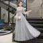 Haut de Gamme Gris Transparentes Robe De Soirée 2020 Princesse Encolure Dégagée Manches Longues Plumes Perlage Longue Volants Robe De Ceremonie