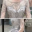 Haut de Gamme Gris Transparentes Robe De Soirée 2020 Princesse Encolure Dégagée Manches Longues Plumes Perlage Longue Volants Robe De Ceremonie