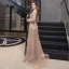 Haut de Gamme Doré Transparentes Robe De Soirée 2020 Princesse Encolure Dégagée Gonflée Manches Longues Étoile Perlage Faux Diamant Train De Balayage Volants Robe De Ceremonie