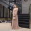 Haut de Gamme Doré Transparentes Robe De Soirée 2020 Princesse Encolure Dégagée Gonflée Manches Longues Étoile Perlage Faux Diamant Train De Balayage Volants Robe De Ceremonie