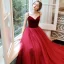 Chic / Belle Bordeaux Robe De Soirée 2020 Princesse Perlage Bretelles Spaghetti Sans Manches Longue Volants Dos Nu Robe De Ceremonie
