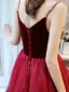 Chic / Belle Bordeaux Robe De Soirée 2020 Princesse Perlage Bretelles Spaghetti Sans Manches Longue Volants Dos Nu Robe De Ceremonie