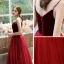 Chic / Belle Bordeaux Robe De Soirée 2020 Princesse Perlage Bretelles Spaghetti Sans Manches Longue Volants Dos Nu Robe De Ceremonie