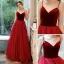 Chic / Belle Bordeaux Robe De Soirée 2020 Princesse Perlage Bretelles Spaghetti Sans Manches Longue Volants Dos Nu Robe De Ceremonie