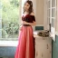 Chic / Beautiful Red Suede Evening Dresses  2020 A-Line / Princess Off-The-Shoulder Short Sleeve Beading Glitter Tulle Floor-Length / Long Ruffle Backless Formal Dresses