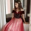Chic / Beautiful Red Suede Evening Dresses  2020 A-Line / Princess Off-The-Shoulder Short Sleeve Beading Glitter Tulle Floor-Length / Long Ruffle Backless Formal Dresses