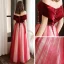Chic / Beautiful Red Suede Evening Dresses  2020 A-Line / Princess Off-The-Shoulder Short Sleeve Beading Glitter Tulle Floor-Length / Long Ruffle Backless Formal Dresses
