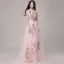 Chinese style Pearl Pink Evening Dresses  2018 A-Line / Princess High Neck 1/2 Sleeves Appliques Lace Floor-Length / Long Ruffle Formal Dresses