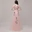 Chinese style Pearl Pink Evening Dresses  2018 A-Line / Princess High Neck 1/2 Sleeves Appliques Lace Floor-Length / Long Ruffle Formal Dresses