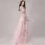 Chinese style Pearl Pink Evening Dresses  2018 A-Line / Princess High Neck 1/2 Sleeves Appliques Lace Floor-Length / Long Ruffle Formal Dresses