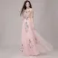 Chinese style Pearl Pink Evening Dresses  2018 A-Line / Princess High Neck 1/2 Sleeves Appliques Lace Floor-Length / Long Ruffle Formal Dresses