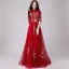 Chinese style Pearl Pink Evening Dresses  2018 A-Line / Princess High Neck 1/2 Sleeves Appliques Lace Floor-Length / Long Ruffle Formal Dresses