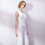 Elegante Ivory / Creme Overall 2019 V-Ausschnitt Ärmellos Stoffgürtel Lange Abendkleider