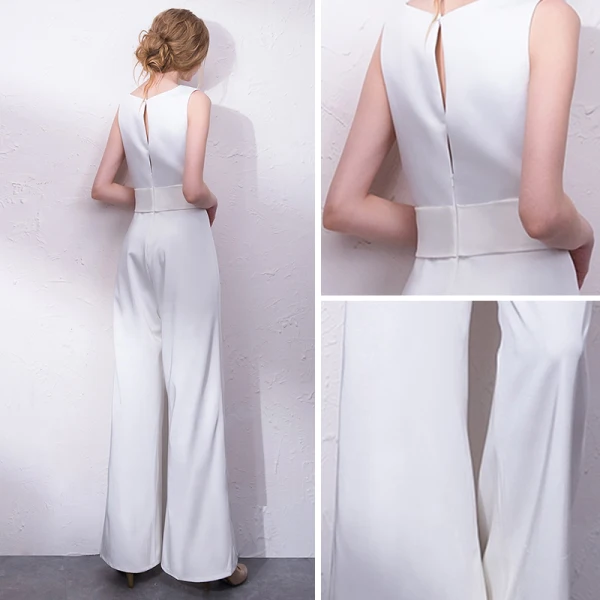 Elegante Ivory / Creme Overall 2019 V-Ausschnitt Ärmellos Stoffgürtel Lange Abendkleider