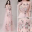 Chinese style Pearl Pink Evening Dresses  2018 A-Line / Princess High Neck 1/2 Sleeves Appliques Lace Floor-Length / Long Ruffle Formal Dresses