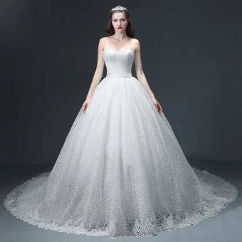 Luxury Gorgeous Ivory Lace Wedding Dresses 2017 Ball Gown Sweetheart Sleeveless Backless Sash Chapel Train