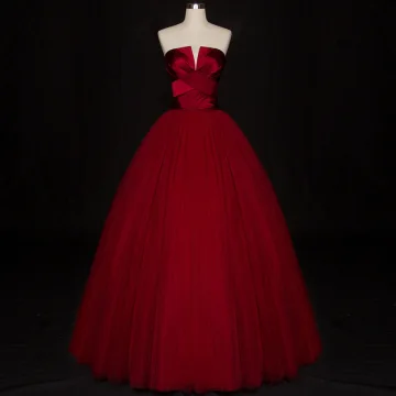 Modern Rode Galajurken 2019 Baljurk Strapless Mouwloos Lange Ruche Ruglooze Gelegenheid Jurken