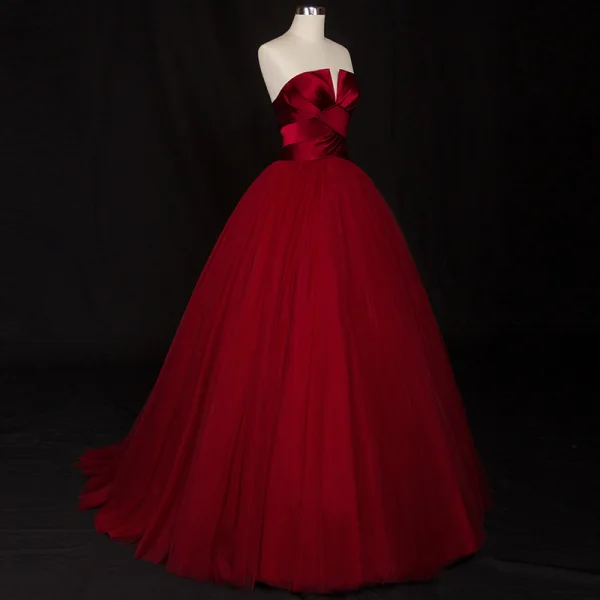 Modern / Fashion Red Prom Dresses 2019 Ball Gown Strapless Sleeveless Floor-Length / Long Ruffle Backless Formal Dresses