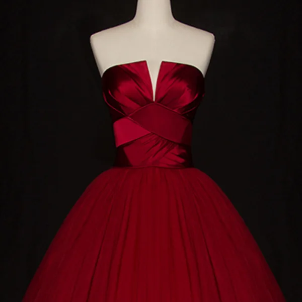 Modern / Fashion Red Prom Dresses 2019 Ball Gown Strapless Sleeveless Floor-Length / Long Ruffle Backless Formal Dresses